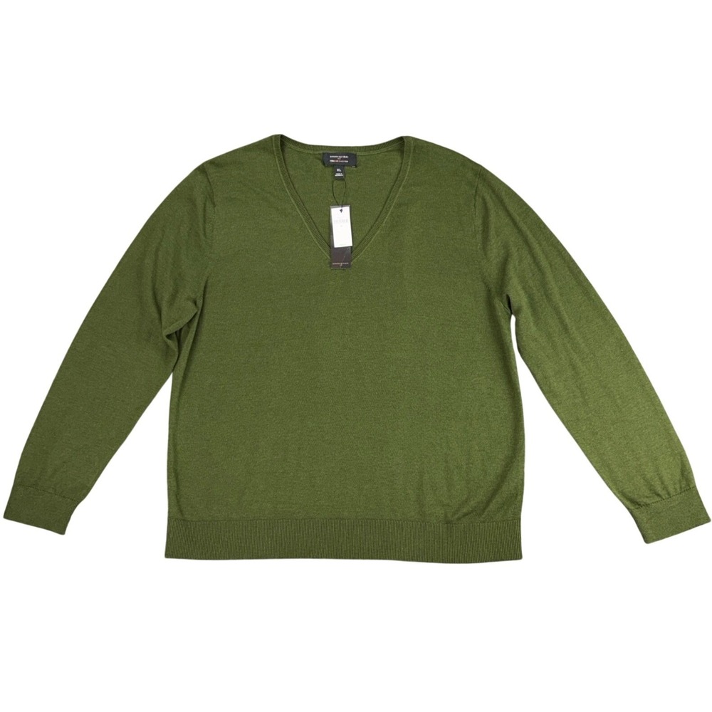 NEW Banana Republic Mens XL Forever Sweater Green V-Neck Long Sleeve Rayon Blend